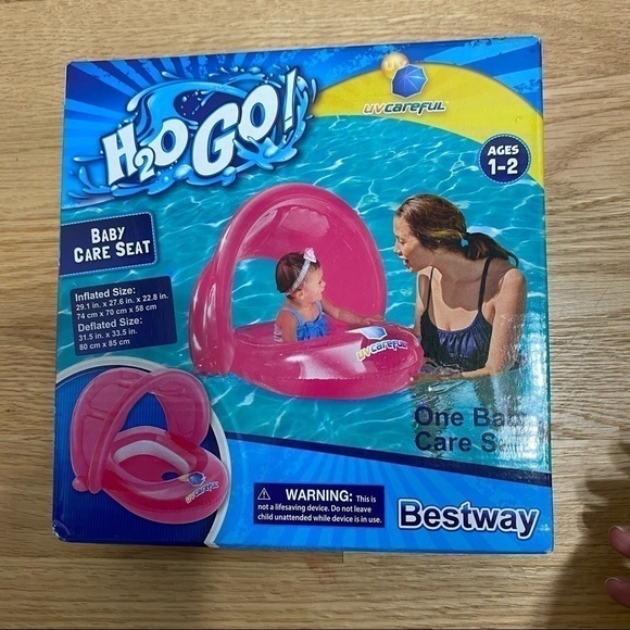 H2O Go Baby Inflatable Pool Boat Floatie Detachable Sun Shade NEW Pink - Picture 2 of 5